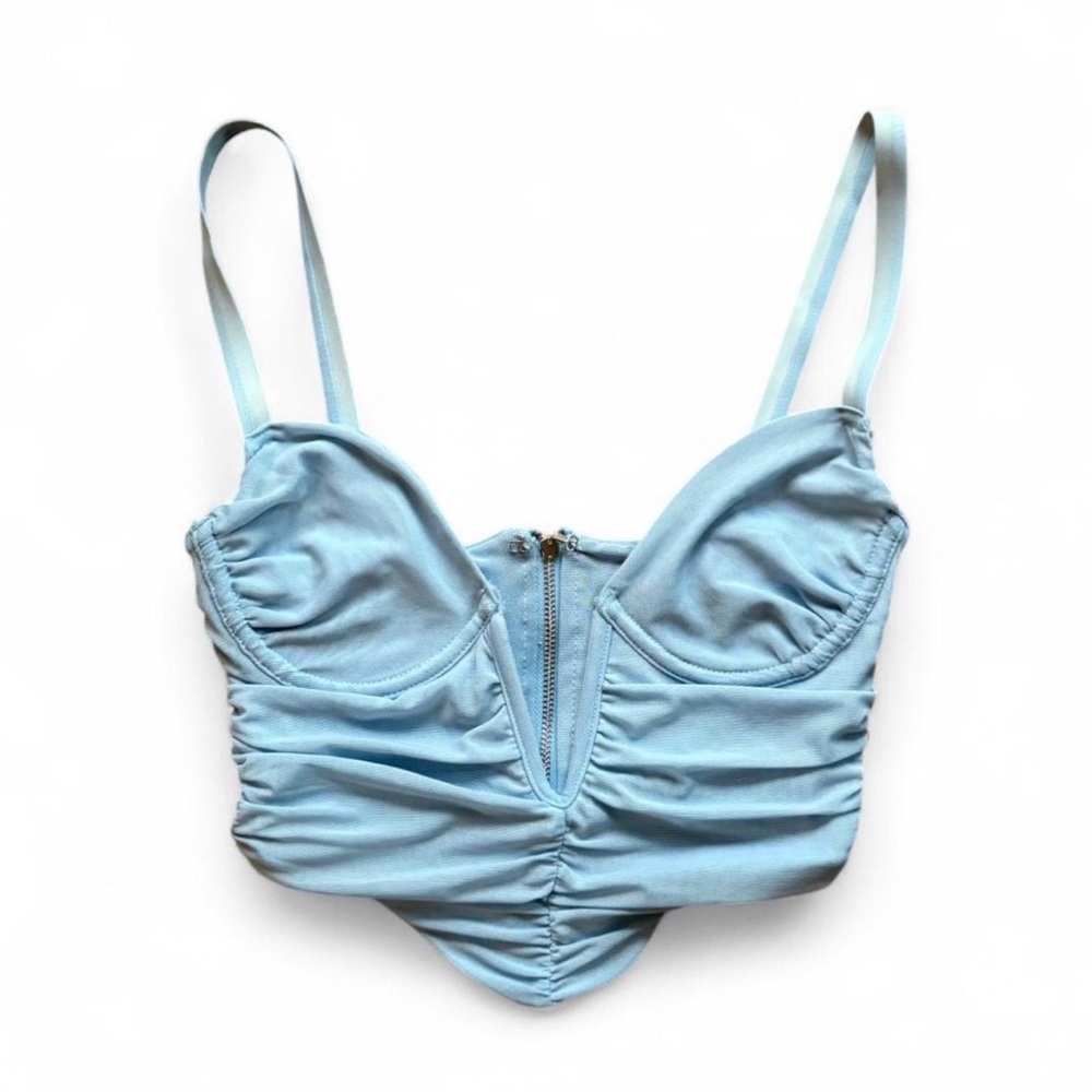 White Fox Boutique Light Baby Blue Romantic Cottage Crop Top